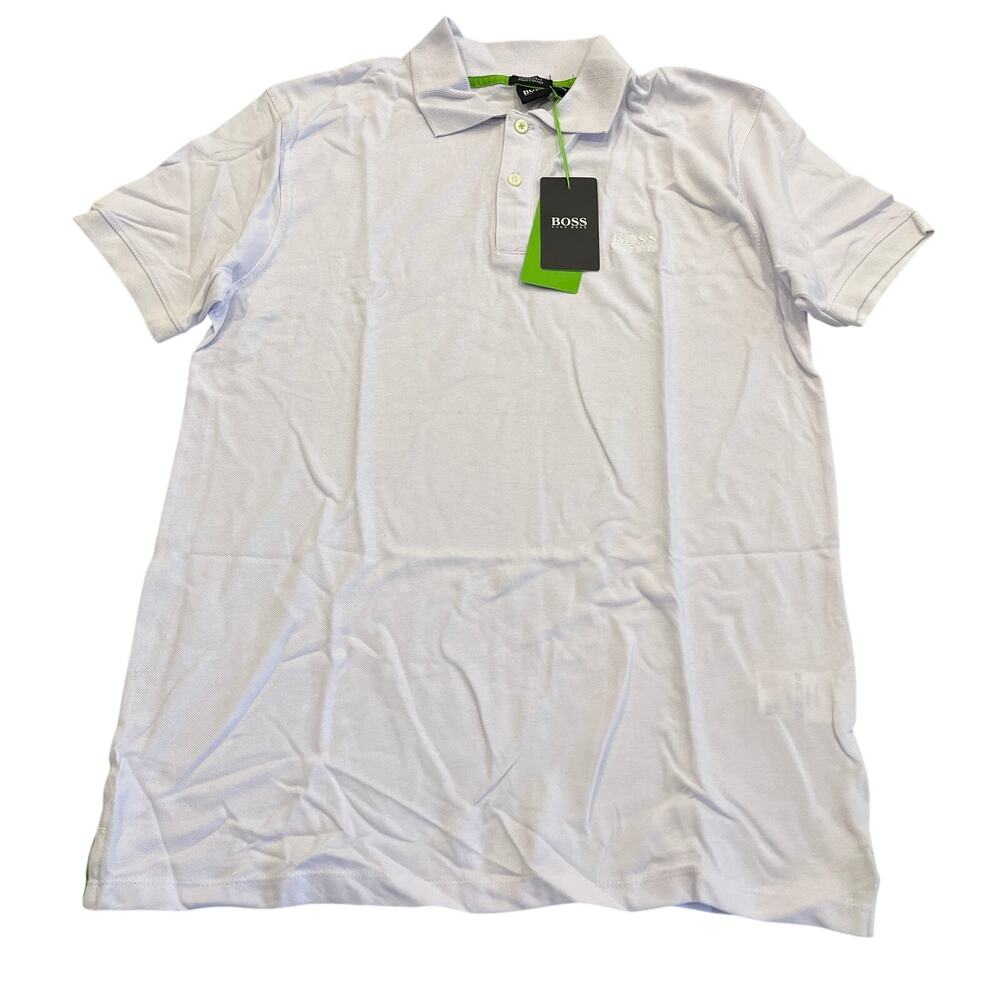 HUGO BOSS Men's Polo Top 100% Cotton White Medium